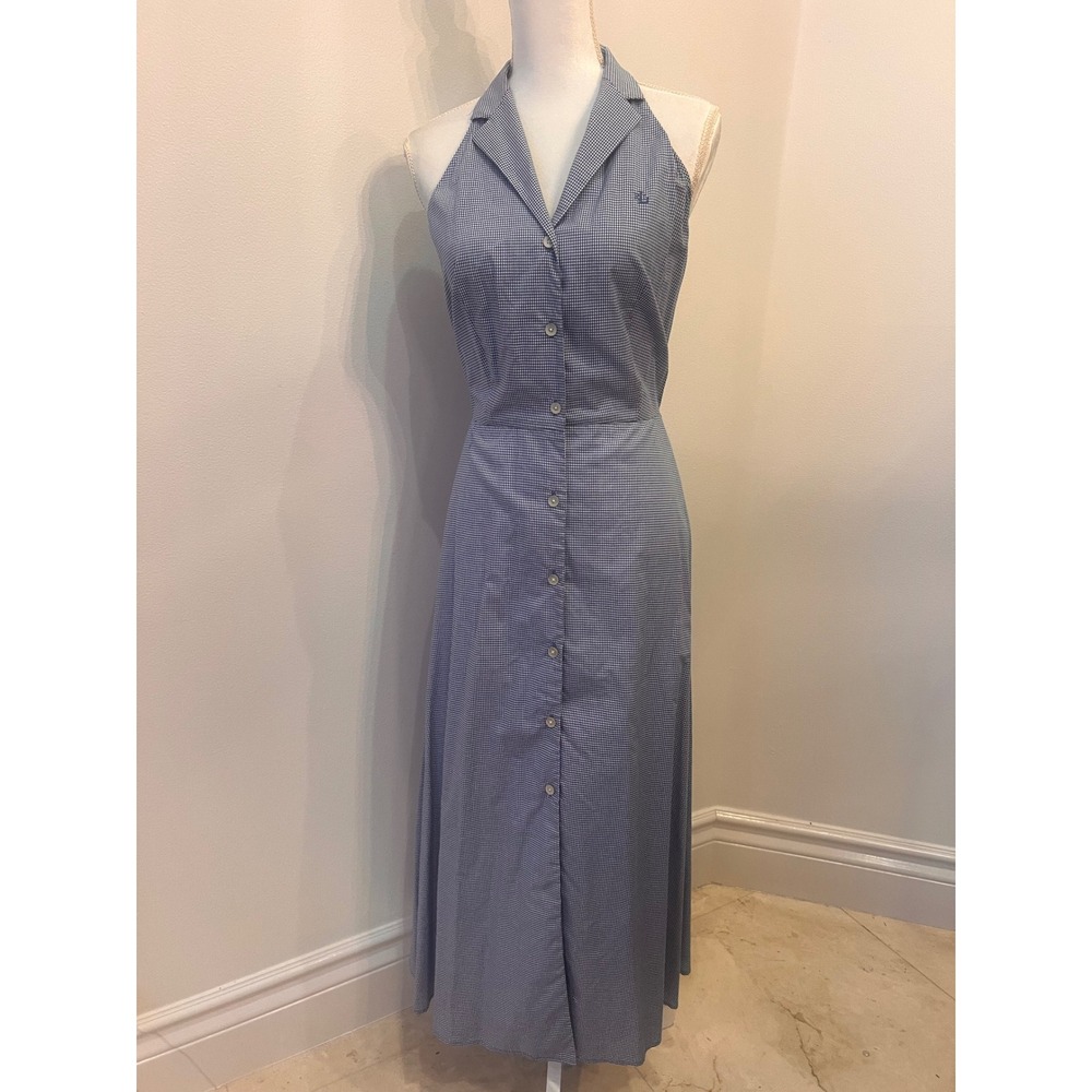 Vintage Ralph Lauren blue Kingham halter dress size 10